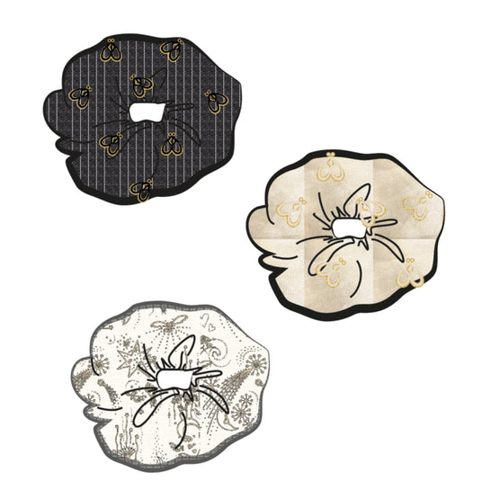 4SBM11KDOAY08C - Kid Girl's Set of 3 Scrunchies - 08C Noir/Or