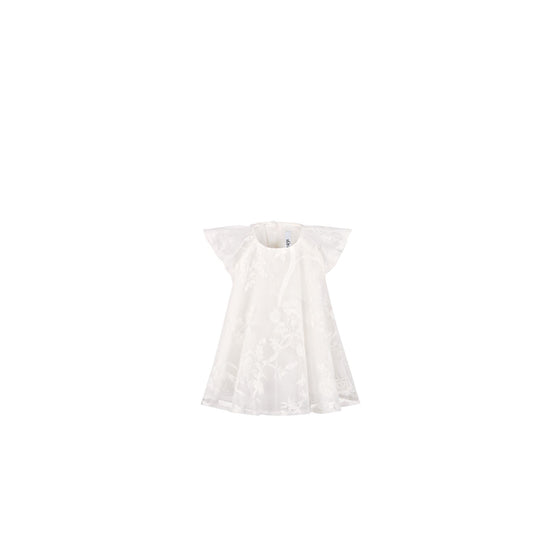 4WBH31DRSEY013 - New Born Girl's Woven Dress + Bloomers - 013 Blanc Lait