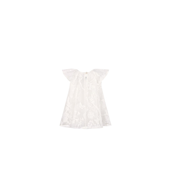 4WBH31DRSEY013 - New Born Girl's Woven Dress + Bloomers - 013 Blanc Lait
