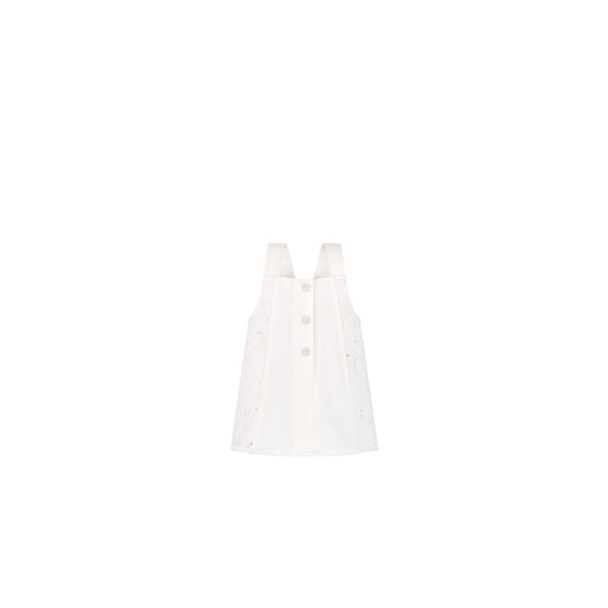 4WBM31DRSHY013 - New Born Girl's Woven Dress + Bloomers - 013 Blanc Lait