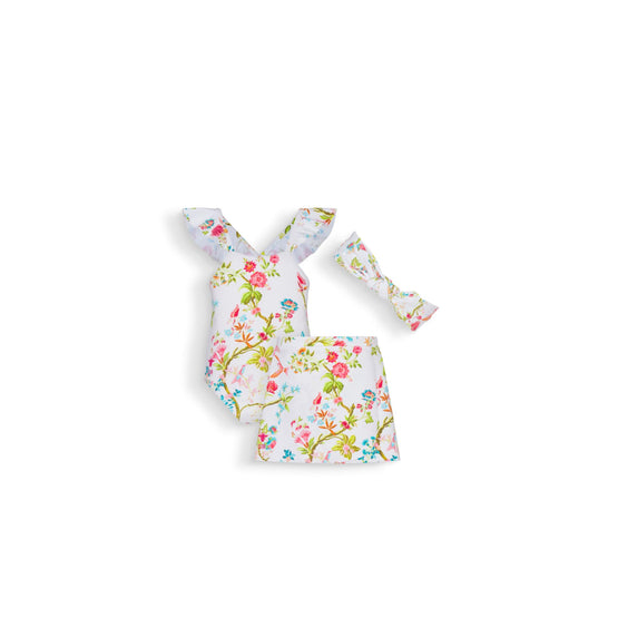 4WBM33KDODY52J - New Born Girl's Swimsuit Set - 52J Toile De Jouy Fleurs/Multi