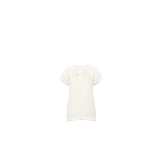 4WBM34DRSGY013 - New Born Girl's Knit Dress - 013 Blanc Lait